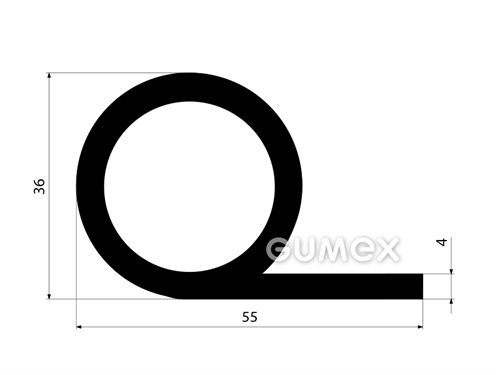 Pryžový profil tvaru "P" s dutinkou, 55x36/4mm, délka 2100mm, 60°ShA, NBR, -40°C/+70°C, černý